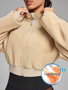 Innovista Y-Warm High-Tech Stoff Damen butterweich Fleece Patchwork Frontverschluss Langarm Lässig Sport Trainingsanzug Pullover T-Shirt, warme Sweatshirts, Bergsteigen und Sport, Skijacken, tägliches athletisches HIIT Training Komfort Bewegung Herbst Neuer Stil Damen Cut-Out Design, Utilitaristische Eleganz - Khaki - Übersicht 14