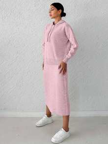 Cloudara Women's Hooded Sweater Two Piece Set - Baby Pink - View 4