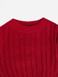 Cozy Pixies Baby Boy Girl Red Solid Color Cable Knit Sweater,Casual Pullover Crew Neck Long Sleeve Jumper,Autumn Christmas Modest Top For Matching Family Clothes - Red - View 4