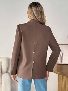 SHEIN LUNE 女士休闲露背口袋西装外套，摩卡棕色和紫色棕色西装外套女士女士西装外套棕色夹克女士秋冬西装外套 - 摩卡棕 - 查看 2