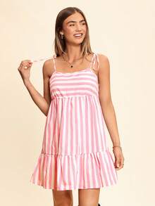 Coeurva Women's Color Block Striped Spaghetti Strap Dress - Pink - View 5