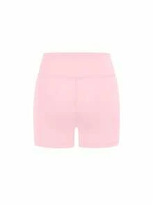 SHEIN Tween Girls Solid Color Casual Legging Shorts, High Waist, 4-Way Stretch, High Elasticity, Suitable For Activewear, Cycling, Running, Training - Pink - View 6