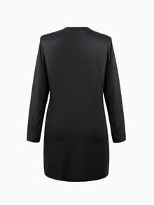 Franclia Plus Size V-Neck Buttoned Long Sleeve Chic Gentle Fashion Relaxed Fit Loose Outerwear Fall Winter Cloth For Women Autumn - Black - View 2