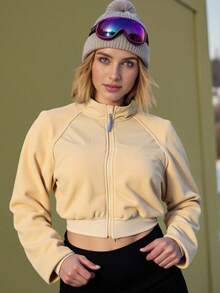 Innovista Y-Warm High-Tech Stoff Damen butterweich Fleece Patchwork Frontverschluss Langarm Lässig Sport Trainingsanzug Pullover T-Shirt, warme Sweatshirts, Bergsteigen und Sport, Skijacken, tägliches athletisches HIIT Training Komfort Bewegung Herbst Neuer Stil Damen Cut-Out Design, Utilitaristische Eleganz - Khaki - Übersicht 8