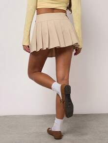 SHEIN BAE Chân váy ngắn chữ A xếp ly thiết kế khóa cài dành cho nữ - Màu Khaki - Xem 2