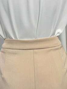 Franclia French Ruffled Stand-Up Collar Long-Sleeved Lantern Sleeve Shirt + Khaki Casual Commuting Straight Trousers Women's Casual Commuting Two-Piece Suit Women's Autumn Matching Women's Autumn Clothing - White - View 5