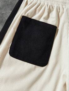 ROMWE MEN Casual 男士字母印花撞色抽绳腰宽松休闲运动裤，秋冬款 - 白色 - 查看 5