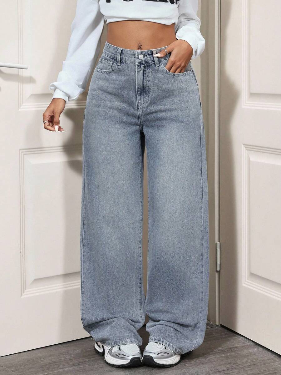 SHEIN Tall Casual Retro Vintage Washed Straight Leg Jeans