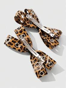 ROMWE Grunge Punk 2个Y2K风格复古优雅朋克哥特黑色皮革双透气蝴蝶结装饰DIY发夹爪发卡，适合姐妹、朋友日常佩戴或节日礼物，万圣节 - 黃棕色-3 - 查看 4