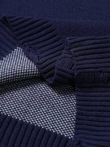 Manfinity EMRG Men's Letter Distressed Crew Neck Long Sleeve Casual Sweater, Autumn/Winter - Navy Blue - View 6