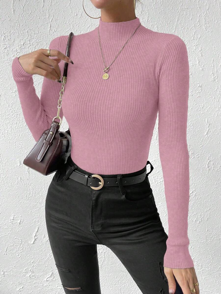 Zielony 秋冬休闲纯色立领毛衣