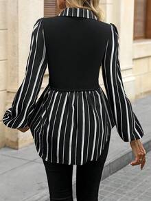 SHEIN LUNE 女士休闲条纹拼接二合一上衣，秋季