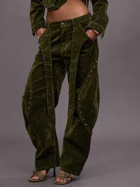 MUSERA Jeans a vita media con dettagli di orlo con borchie, gamba a barile floccata, adatti per uscite serali, streetwear, look carino per il ritorno a scuola, sexy e chic per il Ringraziamento, autunno e inverno