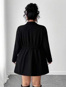 Elenzga 大码女式百搭简约纯色商务风大衣，适合秋冬季日常通勤 - 黑色 - 查看 2