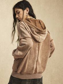 Easelle Brown Knit Casual Hooded Jacket For Women Western Retro Casual Style Washed Water Frayed Cut Winter Clothes For Women Autumn Zip Up Hoodie - Coffee Brown - View 8