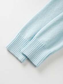 SHEIN Franclia 秋季新款V领收腰针织A字连衣裙，优雅知性 - 藍色 - 查看 4