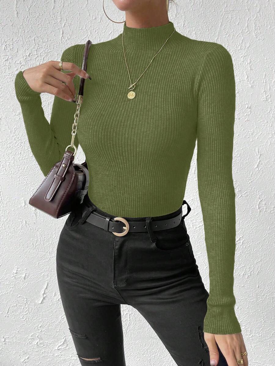 SHEIN Jersey de cuello alto de unicolor informal, otoño/invierno