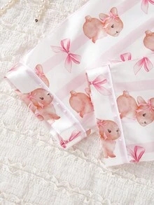 女童兔子蝴蝶结印花长袖上衣和裤子睡衣套装 - 彩色 - 查看 8