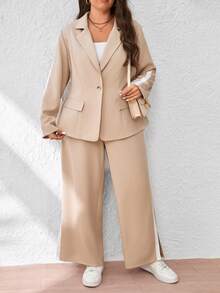 EMERY ROSE Conjunto de dos piezas de blazer con cuello entallado y pantalones sueltos para mujer, talla grande, otoño/invierno