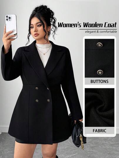 Elenzga Abrigo de negocios de unicolor minimalista y versátil para mujer de talla grande, adecuado para el uso diario en otoño/invierno