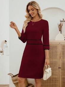 EMERY ROSE Rochie elegantă de petrecere de lungime medie pentru femei, cu imprimeu petice - roșu - Vizualizare 8