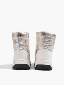 JNSQ 1 Pair Kids Winter Fashion Beige Cartoon Tree Pattern Thermal Lined Ankle Snow Boots, Warm And Casual Outdoor - Beige - View 8