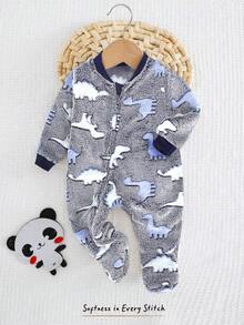 Cozy Pixies Bộ áo liền quần dài tay in hình gấu trúc hoạt hình cho bé sơ sinh trai/gái. - Nhiều màu - Xem 6