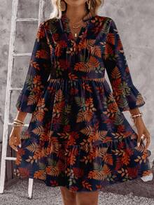 EMERY ROSE Vestido corto casual con estampado floral para mujer talla grande, patrón de flores retro, adecuado para el verano - Multicolor - Ver 4