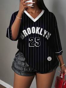 Slaydiva Casual Minimalist Letter & Number Graphic 14 Women T-Shirt, Suitable For Summer - Black - View 7