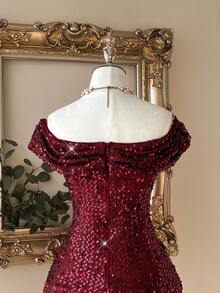 Lovelzi Elegant, Romantic, Fashionable, Sexy, Shiny, Charming, Dark Red, Sequined Fabric, Tight Dress, Suitable For Nightclubs, Parties, Vacations, Cocktail Parties, Birthday Parties, Afternoon Tea Wear, Cocktail Dresses