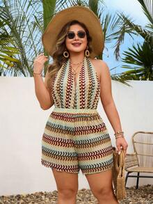 Swim Lushoire Bộ đồ liền thân hở lưng hở lưng dáng Spaghetti thanh lịch cỡ lớn dành cho nữ, phong cách kỳ nghỉ hè gợi cảm - Nhiều màu - Xem 4