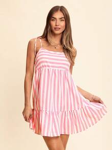 Coeurva Women's Color Block Striped Spaghetti Strap Dress - Pink - View 3