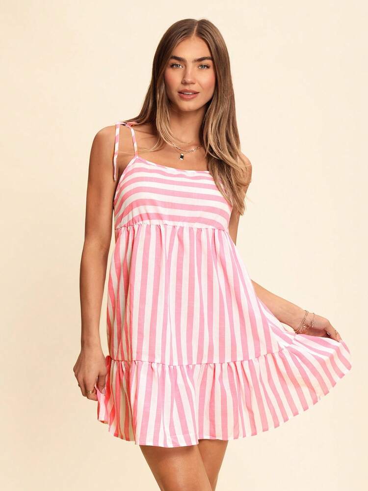 Coeurva Women's Color Block Striped Spaghetti Strap Dress - Pink - View 3