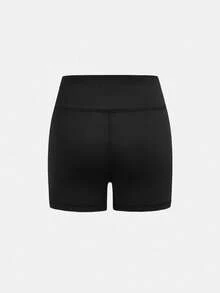 SHEIN Tween Girls Activewear 2pcs/Set Solid Color Casual Minimalist Criss-Cross Waist Shorts, High Stretch Compression Fit For Cycling, Running, Training, Black