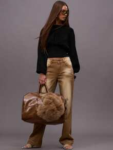 MUSERA Áo len dệt kim ôm eo, tay phồng kiểu cánh dơi, thích hợp cho mùa đông, đi chơi tối, dạo phố, dễ thương, đi học, gợi cảm, dự tiệc tối, thanh lịch, mùa xuân. - màu đen - Xem 5