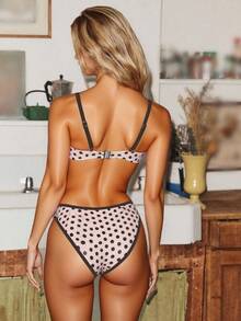 Swim Mod Women's Polka Dot Print Ruffle Edge Sexy Bikini Set, Summer Beach - Multicolor - View 2