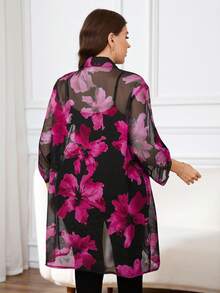 Reflora بلوزة شفافة مطبوعة بنقشة زهور أنيقة مقاس كبير