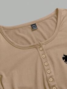 SHEIN EZwear 女款小馬圖案針織長袖T恤，秋冬季女裝 - 彩色 - 查看 6