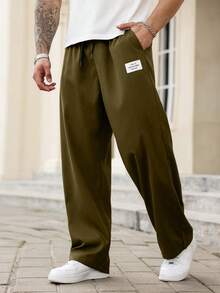 Manfinity Homme Plus Size Men Casual Versatile Letter Patched Pants, Fall - Mocha Brown - View 5