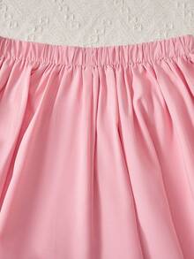 Sparklyn 2pcs Set Teen Girls Pink Bow & Letter V-Neck Black Loose T-Shirt With Pink V-Shaped Pleat Mini Skirt, Sweet And - Multicolor - View 9