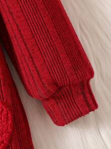 SHEIN Elladie kids 女孩新款毛绒心形修身长袖运动衫 - 酒紅色 - 查看 4