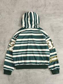 ROMWE MEN Street Life 男士字母条纹长袖拉链领休闲连帽衫 - 綠色 - 查看 2