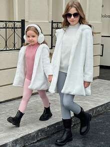 Elladie kids 少女翻领羊毛夹克，秋冬 - 白色 - 查看 5