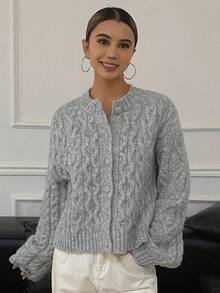 Livesso Women's Casual Solid Color Cable Knit Cardigan, Autumn/Winter