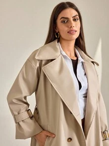 CLARA VERO FRENCHY 经典系带风衣 - 双排扣轻薄长款翻领夹克，经典米色外套，适合春秋季节，简约巴黎街头风格，优雅日常叠穿单品，适合 Z 世代，中性色调干净女孩的审美外观 - 米色 - 查看 4