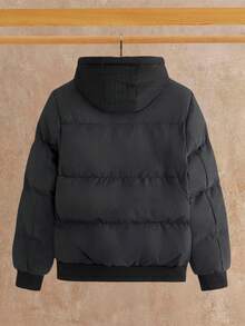 Manfinity VCAY Men's Solid Color Zip Front Drawstring Hooded Casual Winter Long Sleeve Coat Streetwear Y2k - Black - View 2