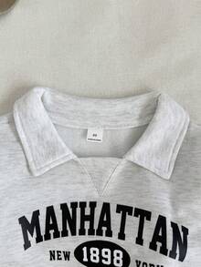 Playful Pals 幼儿男童休闲翻领英文标语印花松紧腰罗纹袖口和下摆长袖上衣和裤子套装，秋冬 - 白色 - 查看 6