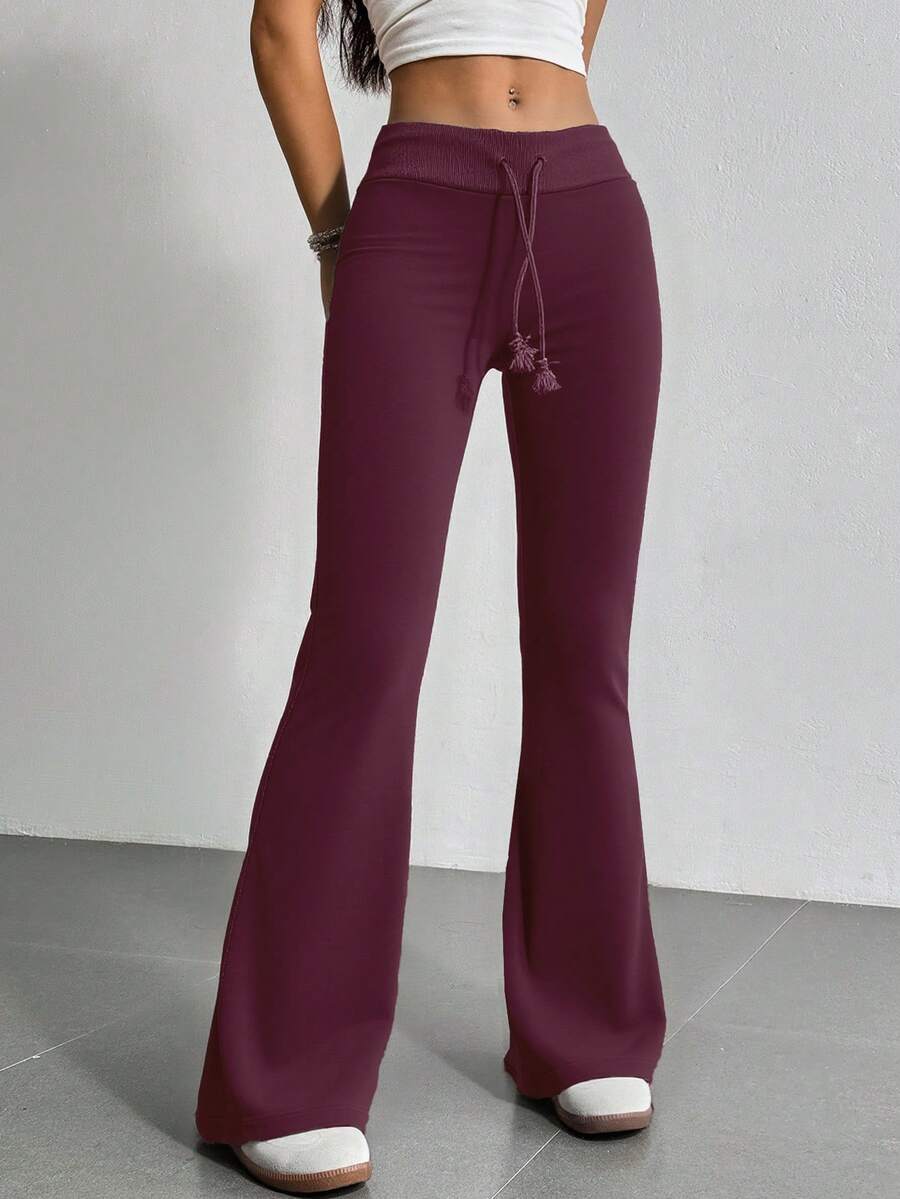 EURMUSE Drawstring Waist Flare Leg Sweatpants - Rusty Rose - View 1