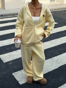 Muchica Women's Casual Loose Zip-Up Long Sleeve Top And Pants 2 Pieces Set,Fall,Fall Clothes For Women - Yellow - View 4