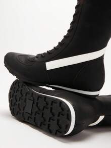 Solezae 时尚女式黑色系带拳击风格复古运动鞋靴人造皮革舒适街头时尚度假鞋 - 黑色 - 查看 7